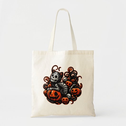 Spooky Cat & Pumpkins Tote Bag (Voorkant)