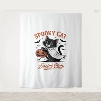 Spooky Cat Social Club PNG - Schattige Kitten Clas Wandkleed