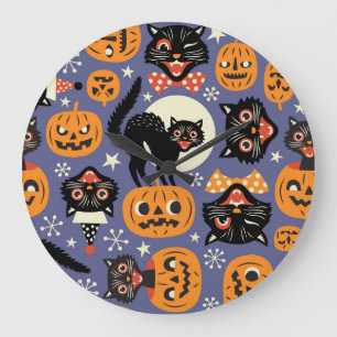 Spooky Cats Pompoenen Paarse Patroon Grote Klok