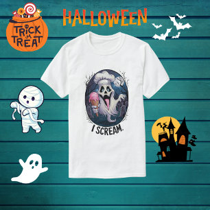 Spooky Chef Ghost Ice Cream Halloween Funny Mannen T-shirt
