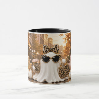 Spooky Chic Ghost Mok, Luipaardprint Halloween Mok