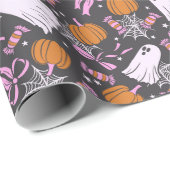 Spooky Chic Ghosts Coquette Pink Bows Halloween Cadeaupapier (Rol Hoek)