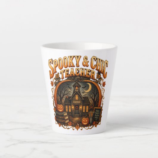 Spooky Chic Teacher Fall Schoolhouse Latte Mug (Devant)