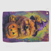 Spooky Chow Chow Dog Halloween Heks en Pompoen Golfhanddoek (Horizontaal)