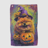Spooky Chow Chow Dog Halloween Heks en Pompoen Golfhanddoek (Voorkant)