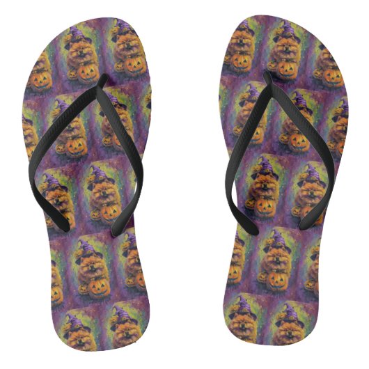 Spooky Chow Chow Dog Halloween Heks en Pompoen Teenslippers (Voetbed)