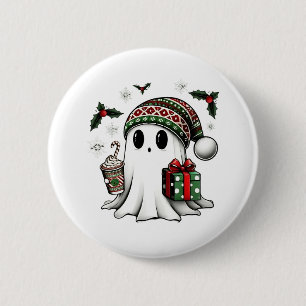 Spooky Christmas Halloween Ghost Santa Hat Ronde Button 5,7 Cm