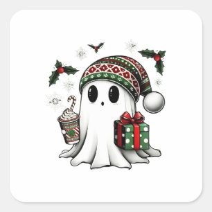 Spooky Christmas Halloween Ghost Santa Hat Vierkante Sticker