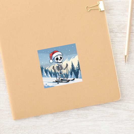 Spooky Christmas Skeleton on Skis Sticker (Notitieboek)