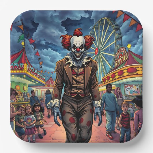 Spooky Clown bij Carnival Comic Style Papieren Bordje (Voorkant)