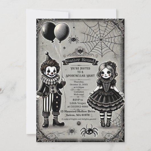 Spooky Clown & Doll Halloween Kaart (Voorkant)