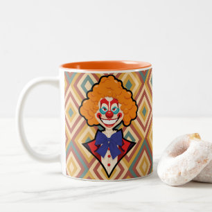 Spooky Clown Retro Halloween Creepy Circus Fun Tweekleurige Koffiemok