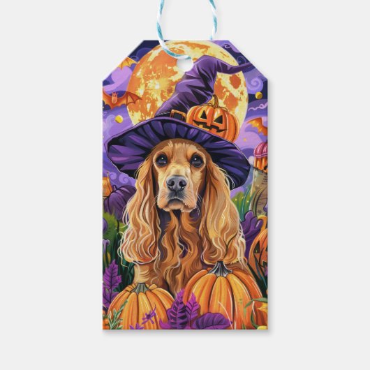 Spooky Cocker Spaniel Hond Halloween Heksenpompoen Cadeaulabel (Voorkant)