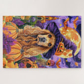 Spooky Cocker Spaniel Hond Halloween Heksenpompoen Legpuzzel (Horizontaal)