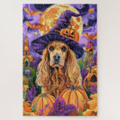 Spooky Cocker Spaniel Hond Halloween Heksenpompoen Legpuzzel (Verticaal)