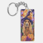 Spooky Cocker Spaniel Hond Halloween Heksenpompoen Sleutelhanger (Voorkant Links)
