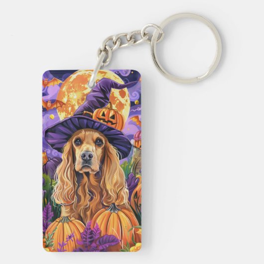 Spooky Cocker Spaniel Hond Halloween Heksenpompoen Sleutelhanger (achterkant)