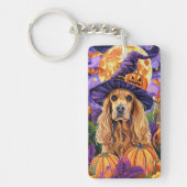 Spooky Cocker Spaniel Hond Halloween Heksenpompoen Sleutelhanger (Voorkant)
