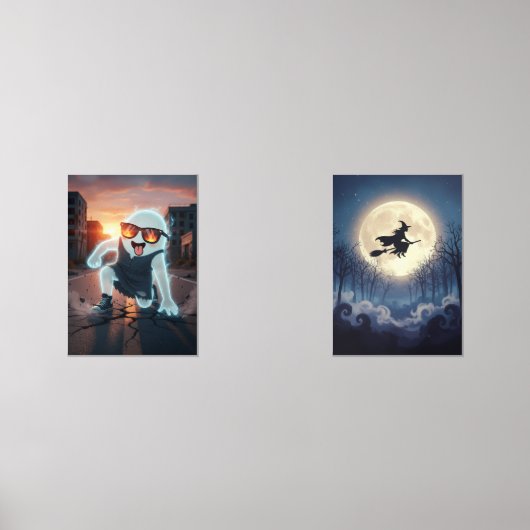 Spooky Cool Ghost Fun & Witchy Halloween Muurkunst Sets (Voorkant)