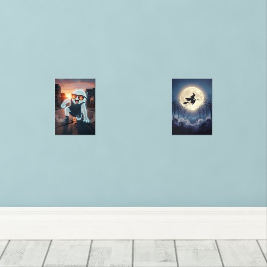 Spooky Cool Ghost Fun & Witchy Halloween Muurkunst Sets (Houten vloer)