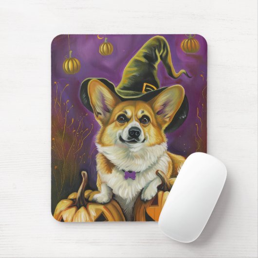 Spooky Corgi Dog Halloween Witch Pumpkin Muismat (Met muis)