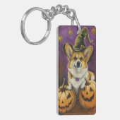 Spooky Corgi Dog Halloween Witch Pumpkin Sleutelhanger (Voorkant Links)