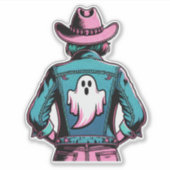Spooky Cowgirl met Ghost Pop Art Sticker (Voorkant)
