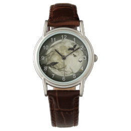 Spooky Crow & Bats Over Moon Horloge