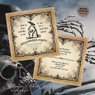 Spooky Crow op een grafsteen en vleermuizen Hallow Kaart