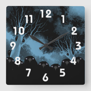 Spooky Crows Wall Clock Vierkante Klok