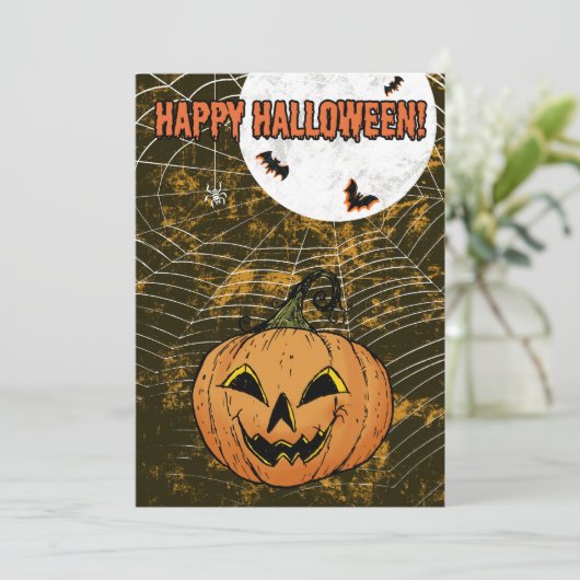 Spooky custom Halloween party pumpkin verslaat spi Kaart (Staand voorkant)