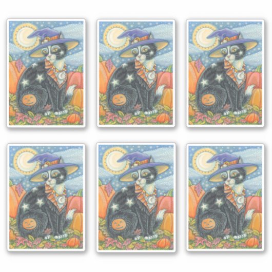 SPOOKY CUTE BLACK CAT WITCH HALLOWEEN MAGIC KITTEN STICKER (Voorkant)