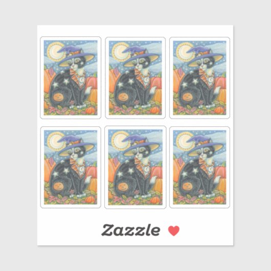 SPOOKY CUTE BLACK CAT WITCH HALLOWEEN MAGIC KITTEN STICKER (Vel)