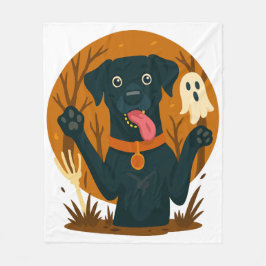 Spooky Cute Black Dog with Ghost  Fleece Deken
