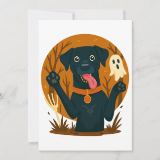 Spooky Cute Black Dog with Ghost Kaart