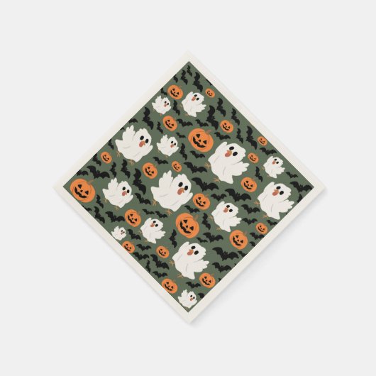 Spooky Cute Ghost Chickens with Pumpkins and Bats Servet (Hoek)