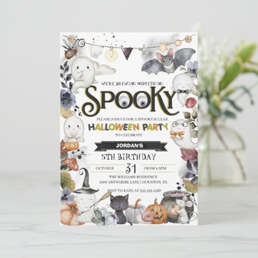 Spooky Cute Ghost Halloween Party Invitation Kaart (Staand voorkant)
