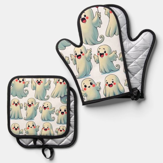 Spooky Cute Ghosts: Hauntingly Fun! Ovenwant & Pannenlap Set (Voorkant / Achterkant)
