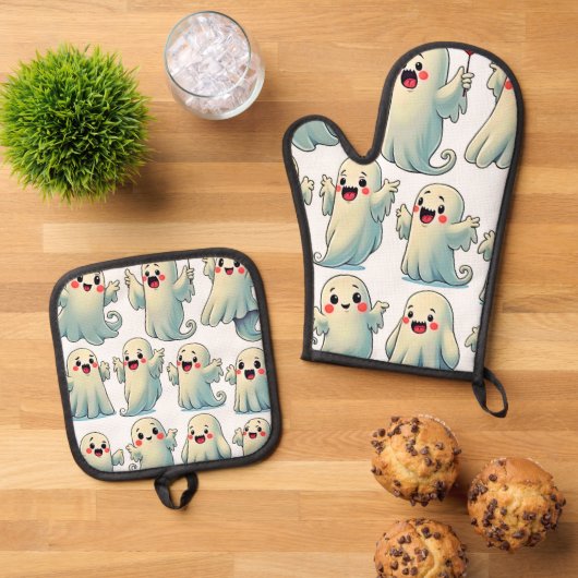 Spooky Cute Ghosts: Hauntingly Fun! Ovenwant & Pannenlap Set (Top down)