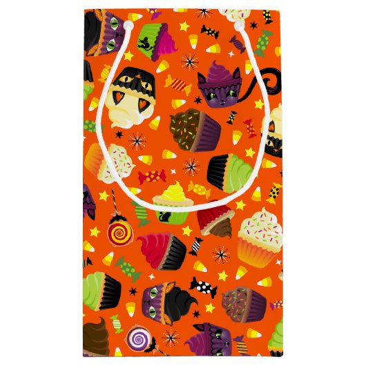 Spooky Cute Halloween Kitty Cat Cupcakes Klein Cadeauzakje (Achterkant)