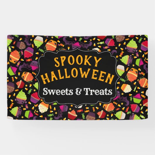 Spooky Cute Halloween Monster Cupcakes Spandoek (Horizontaal)