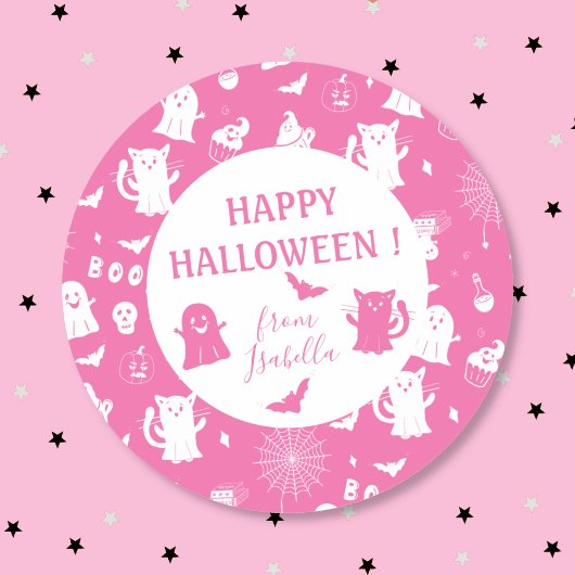 Spooky Cute Kid Pink Halloween Sticker with Name