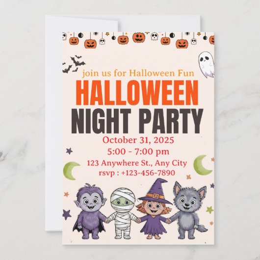 Spooky Cute Kids Halloween Invitation (Devant)