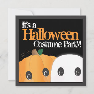 Spooky Cute Pumpkin Ghost Halloween Costume Party Kaart