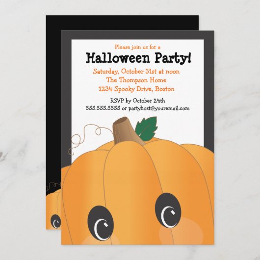 Spooky Cute Pumpkin Head Halloween Party Kaart (Voorkant / Achterkant)