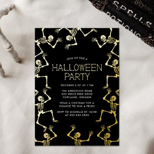 Spooky Dancing Skeletons Halloween Party Folie Uitnodiging