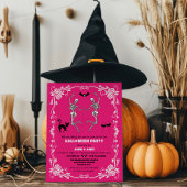 Spooky Dancing Skeletons Hot Pink Halloween Party Kaart