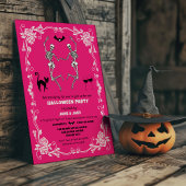 Spooky Dancing Skeletons Hot Pink Halloween Party Kaart