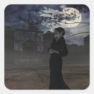 Spooky Dark Fairy in Moonlight Vierkante Sticker