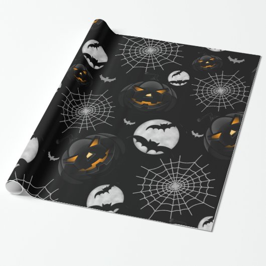 Spooky Dark Halloween Pattern Cadeaupapier (Uitgerold)